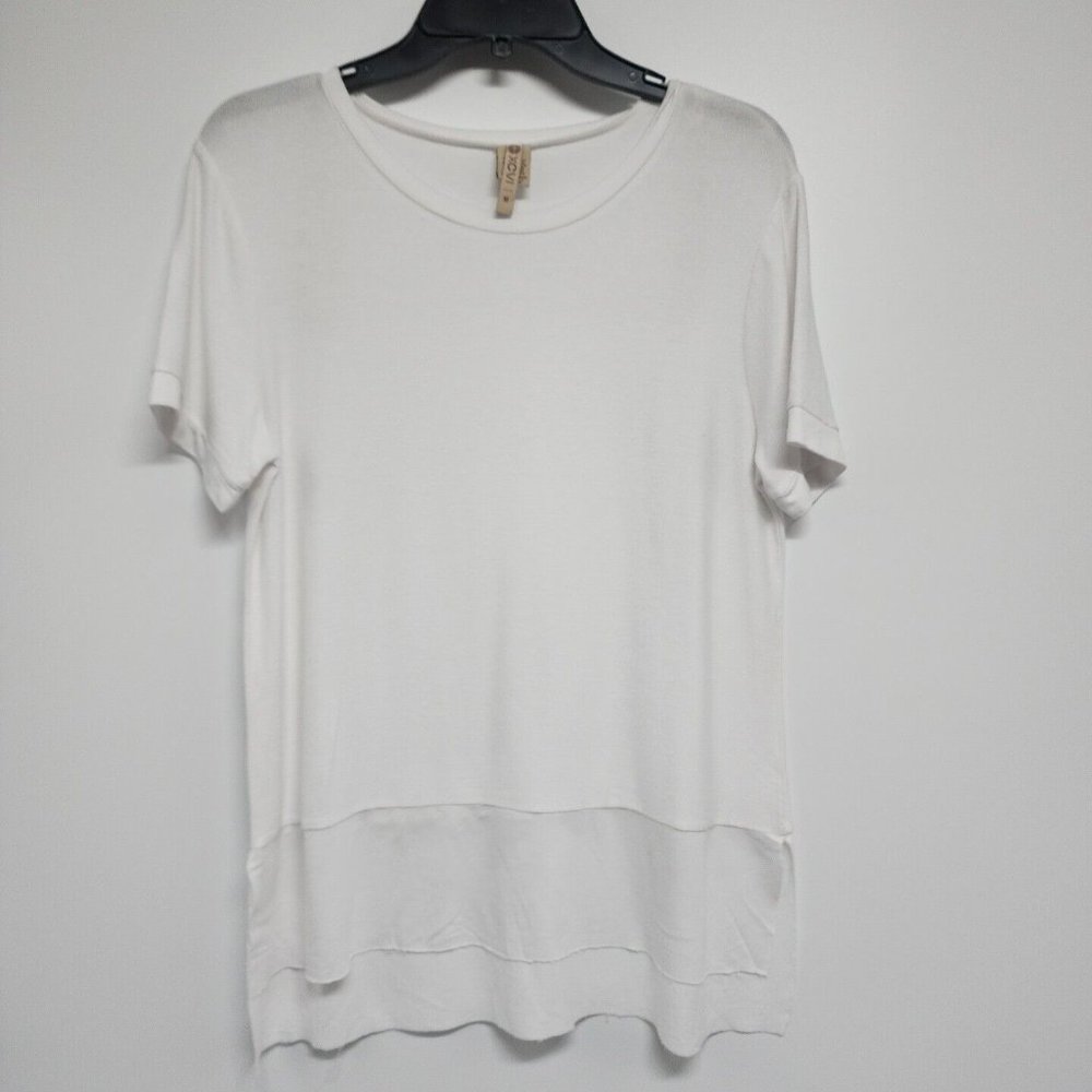 XCVI Size Medium White Light Terry Rayon spandex Top Short Sleeve Womens